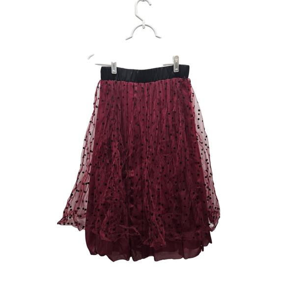 Draper James Maroon Red Whimsy Goth Dark Romantic Tulle Polka Dot Skirt Tutu L - Picture 1 of 8